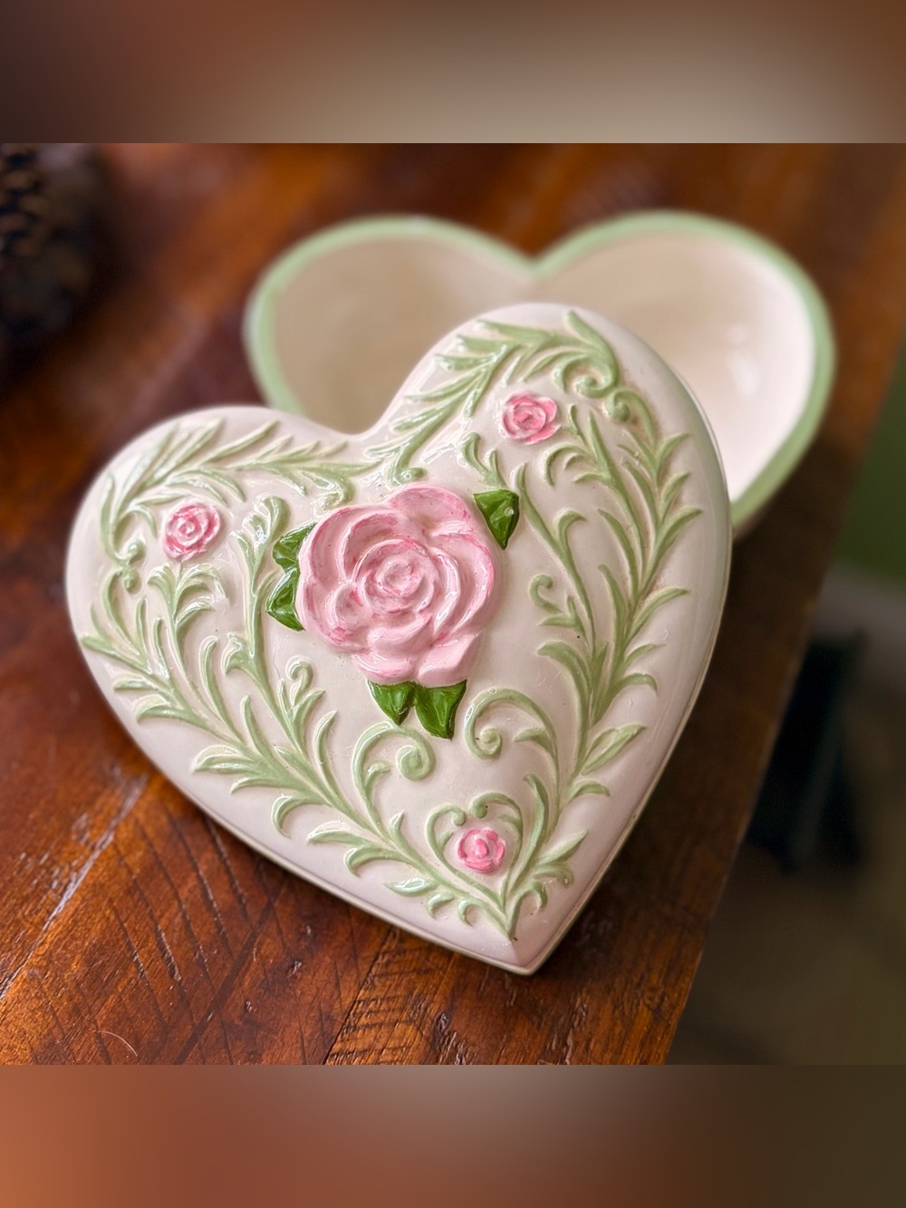 Heart-Shaped Floral Trinket Box Vintage and Rustic with Cottagecore Flare